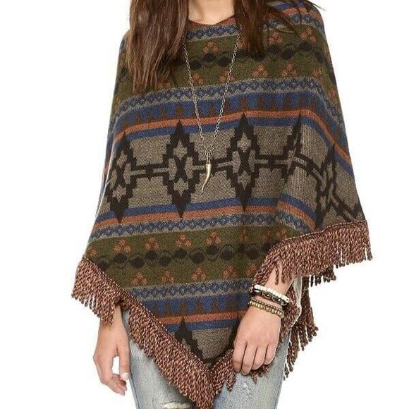 Kenny Brand Fringe Poncho‎ Southwestern Aztec Tapestry Pullover One Size $224 - Picture 2 of 9
